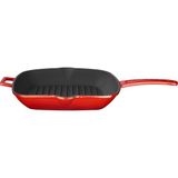 Lava Döküm Izgara Tava 26x26 cm Kırmızı Metal Saplı Dayanıklı Emaye Kaplama