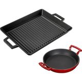 Lava Döküm Izgara Tava 26X32 & 20 cm Sahan Set - Gerçek Izgara Lezzeti Evde - Çok Renkli