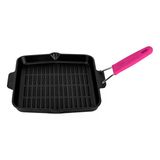Lava Döküm Kare Sığ Izgara Tavası Silikon Tel Saplı Ölçü 24X24cm. Pembe