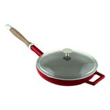 Lava Döküm Kızartma Tavası Çap 28 cm Ahşap Saplı Glaze Kırmızı