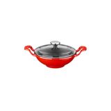 Lava Döküm Metal Kulplu Cam Kapaklı Wok Tava 16 Cm Kırmızı (KÜÇÜK BOY-2 KİŞİLİK)