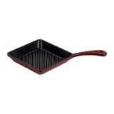 Lava Döküm Mini Kare Izgara Tava Döküm Demir Yekpare Saplı Ölçü 16x16cm.-bordo Bordo