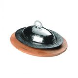 Lava Döküm Oval Döner, Kebap Tabağı Kayın Servis Ahşabı Ve Bakır Dövme Formlu Kapak Ölçü 28x20cm.
