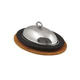 Lava Döküm Oval Döner, Kebap Tabağı Kayın Servis Ahşabı Ve Bakır Dövme Formlu Kapak Ölçü 32x23cm. Gümüş