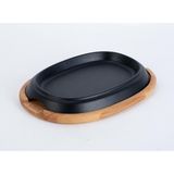 Lava Döküm Oval Fajita Tabağı Kayın Servis Ahşabı Ölçü 12x19cm. - 1 Adet