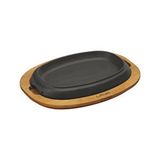 Lava Döküm Oval Fajita Tabağı Kayın Servis Ahşabı Ölçü 12x19cm. Siyah