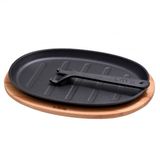 Lava Döküm Oval Fajita Tabağı Kayın Servis Ahşabı Ölçü 18x28cm. ( Harici Tava Tutucu Dahil Değildir.)