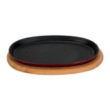 Lava Döküm Oval Fajita Tabağı Kayın Servis Ahşabı Ölçü 18X28cm. (Harici Tava Tutucu Dahil Değildir.)-Bordo