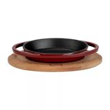 Lava Döküm Oval Sahan Döküm Demir Yekpare Çift Kulplu Kayın Servis Ahşabı Ölçü 15X10cm.-Bordo