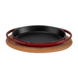 Lava Döküm Oval Sahan Döküm Demir Yekpare Çift Kulplu Kayın Servis Ahşabı Ölçü 21X14cm.-Bordo