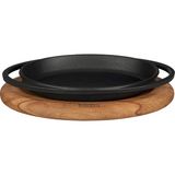 Lava Döküm Oval Sahan Döküm Demir Yekpare Çift Kulplu Kayın Servis Ahşabı Ölçü 21x14cm Siyah