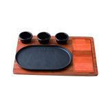 LAVA DÖKÜM OVAL SERVİS TABAĞI, 18X28 AHŞAP ALTLIKLI