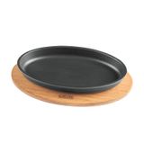 Lava Döküm Oval Servis Tabağı Ve Ahşap Altlığı Ölçü 16x25cm