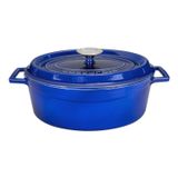 Lava Döküm Premium Serisi 23x29 cm Döküm Demir Yekpare Kulplu Mavi Oval Tencere
