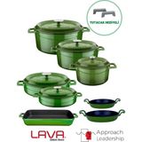 Lava Döküm Sekizli Tencere Tava Seti Emaye Kaplama 28 cm 24 cm 20 cm 16 cm 2 lt Hacim - Yeşil - 28 cm, 28 cm, 24 cm, 24 cm, 20 cm, 26*40 cm, 16cm, 20 cm