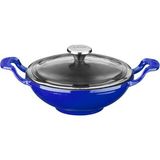 Lava Döküm Wok Tava 16 Cm Mavi Renk Çift Metal Kulplu Cam Kapaklı Lava Tava