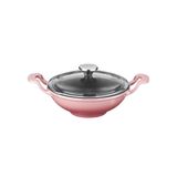 Lava Döküm Wok Tava Metal Kulplu Cam Kapaklı ÇAP(Ø)16CM. Pembe