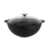 Lava Döküm Yuvarlak Cam Kapaklı Özbek Kazanı / Tencere. Döküm Demir Yekpare Kulplu Çap(Ø)28 Cm.