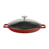 Lava Döküm Yuvarlak Izgara Tava 26 Cm Cam Kapaklı Kırmızı