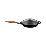 Lava Dokum Yuvarlak Kizartma Tavasi Cam Kapakli Dokum Demir Sok - Tak Ahsap Sap Cap(Ø)28Cm.