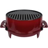 Lava Döküm Yuvarlak Mangal Izgara Set Döküm Demir Yekpare Çift Kulplu Çap (Ø)36Cm.-Bordo