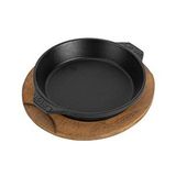 Lava Döküm Yuvarlak Servis Tabağı Ve Ahşap Altlığı. Çap(ø)16cm. Siyah