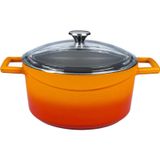 Lava Döküm Yuvarlak Tencere Cam Kapaklı Glaze 28 CM turuncu