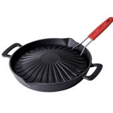 Lava Genghis Khan Serisi Çift Kulp ve Silikon Tel Saplı Çap 32 cm Siyah Döküm Yuvarlak Grill Izgara Tavası