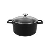 Lava Glaze Siyah 24 cm Cam Kapaklı Yuvarlak Döküm Tencere