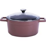 Lava Glaze Yuvarlak Cam Kapaklı Mor 28 cm Döküm Tencere