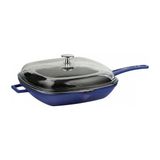Lava Grill Tava 26 x 26 cm Metal Saplı Cam Kapaklı Mavi - Siyah - 26 x 26 cm