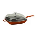 Lava Grill Tava 26 x 26 cm Metal Saplı Cam Kapaklı Turuncu - Siyah - 26 x 26 cm