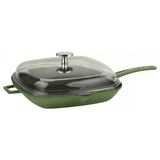 Lava Grill Tava 28 x 28 cm Metal Saplı Cam Kapaklı Yeşil - Siyah - 28 x 28 cm