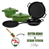 Lava LV S ET K55 G Döküm 5X Trendy Serisi Yeşil 8 Parça Tencere Tava Seti