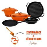 Lava LV S ET K55 O Döküm 5X Trendy Serisi Turuncu 8 Parça Tencere Tava Seti
