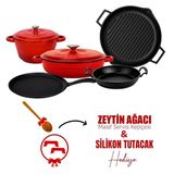 Lava LV S ET K55 R Döküm 5X Trendy Serisi Kırmızı 8 Parça Tencere Tava Seti