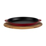 Lava Oval Fajita Tabağı Döküm Demir Yekpare Çift Kulplu Kayın Servis Ahşabı Ölçü 18x24cm.