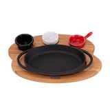 Lava Oval Sahan Döküm Demir Yekpare Çift Kulplu Kayın Servis Ahşabı Ölçü 21x14cm.