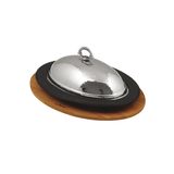 Lava, Oval Servis Tepsisi, Dökme Demirden, Kapaklı ve Ahşap Kaplamalı, 32 x 23 cm