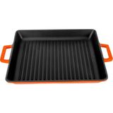 Lava Turuncu Yekpare Çift Kulplu Dikdörtgen 26X32 cm Döküm Izgara Tava