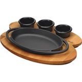 Lava Yekpare 21x14 cm Çift Kulplu Kayın Servis Ahşabı Döküm Oval Sahan