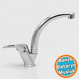 Lavabo Banyo Mutfak Musluğu Musluk Mix Kısa Batarya Krom Mermer Tezgah Üstü Çift Su Giriş Evye