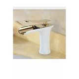 Lavabo Bataryası Gold Beyaz Lavabo Musluğu Şelale Akışlı Naturel Batarya Altın Beyaz