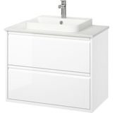 Lavabo Dolabı Kombinasyonu, Parlak Cila Beyaz-Beyaz Mermer Görünüm, 82X49X71 Cm, Brogrund Batarya