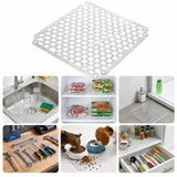 Lavabo Kurutma Matı 32x32 cm, Şeffaf Petek Desenli Buzluk ve Dondurucu Raf Koruyucu, Çekmece Raf İçi Kaydırmaz Düzenleyici Mat, Banyo, Tezgah ve Evcil Hayvan Mama Alanı İçin Çok Amaçlı Mat