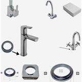 Lavabo Mutfak Batarya Musluk Alt Kapatma Rozeti 3'lü Set 1-Kare + 2 Yuvarlak 35 mm 40 mm Uyumlu Abs Krom Batarya Altı Bileziği