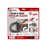 Lavabo ve Boru Gider Açıcı 3 Metre Spiral Tıkanıklık Açma Teli Kanal Açıcı Yaylı Boru Temizleme Aparatı SUSTA3