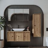 Lavabolu Mat Mdf 105 cm Çekmeceli Banyo Dolabı + Aynalı Üst Dolabı + Boy Dolabı - Atlantik Çam