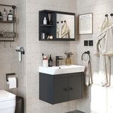 Lavabolu Mat Suntalam 60 cm Banyo Dolabı + Aynalı Üst Dolabı - Antrasit