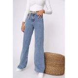 Lavajeans Behc Kadın Orta Mavi Likralı Süper Yüksek Bel Geniş Paça Jean Mavi